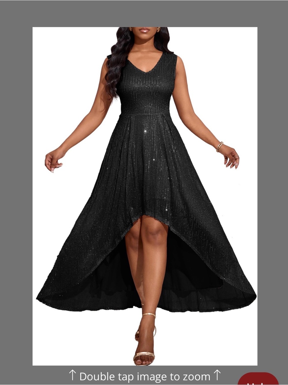 Black Sparkle V-Neck High-Low Evening Dress